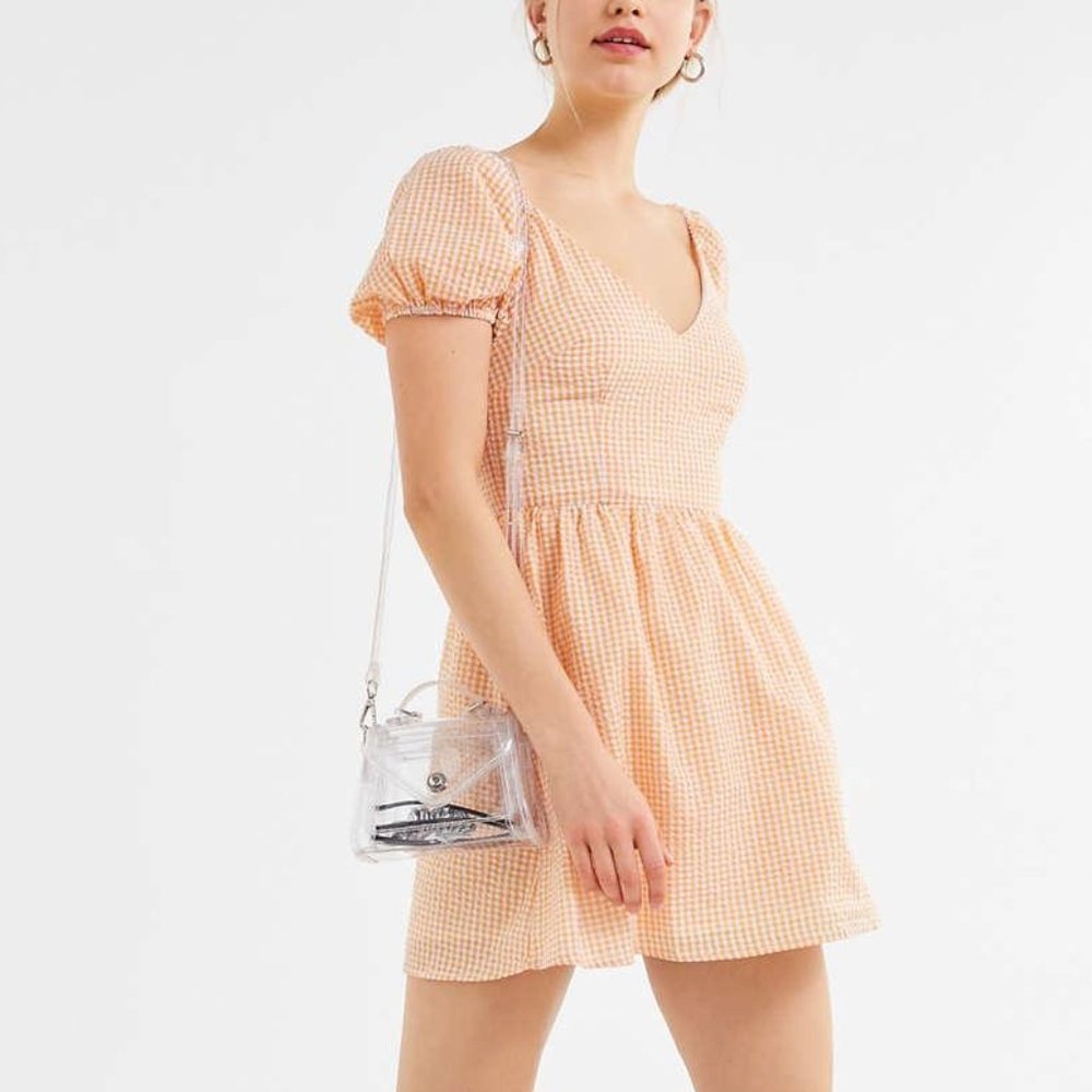 NWT UO Gingham Puff-Sleeve Dress